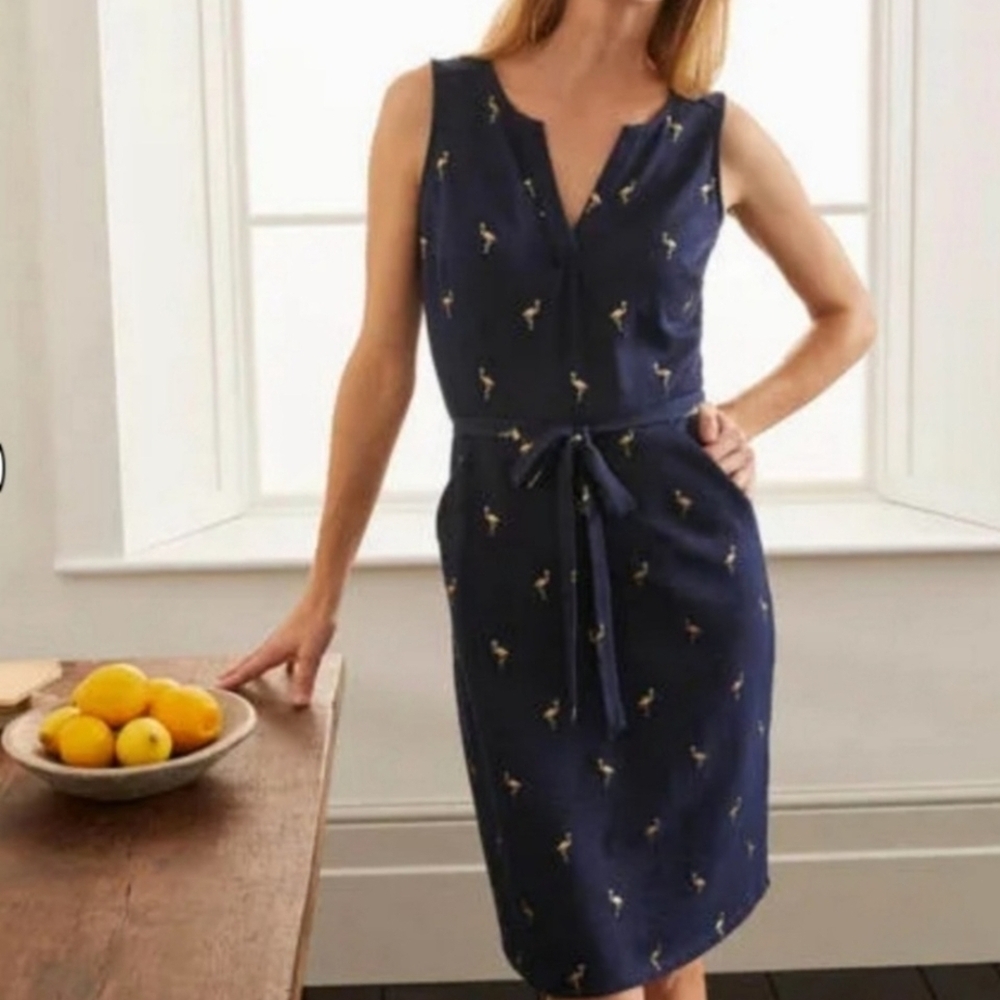 Boden Navy Sleeveless Dress with Pattern